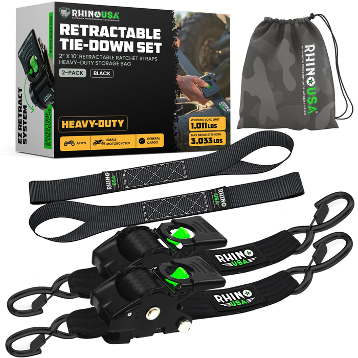 Rhino USA 2" x 10' Retractable Ratchet Straps with E-Track Clip Ends