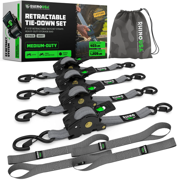 Rhino USA 1" x 10' Retractable Ratchet Straps