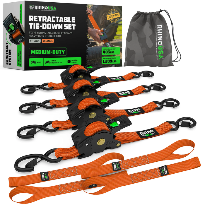 Rhino USA 1" x 10' Retractable Ratchet Straps
