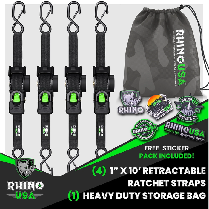 Rhino USA 1" x 10' Retractable Ratchet Straps