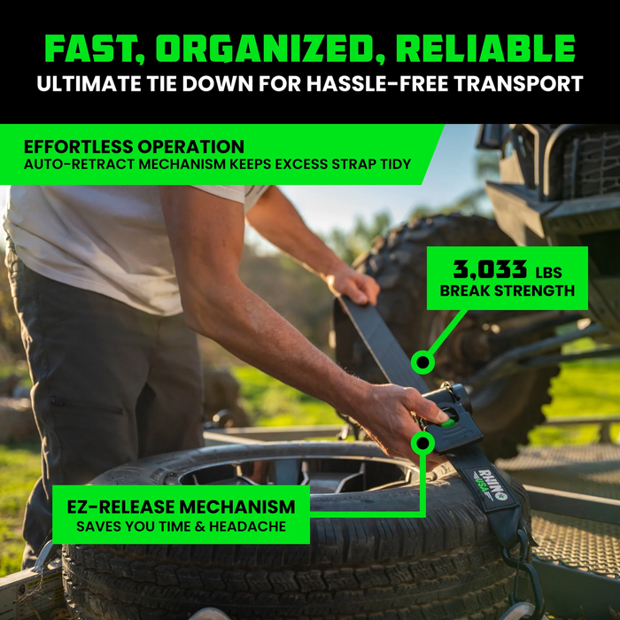 Rhino USA 2" x 10' Retractable Ratchet Straps with E-Track Clip Ends