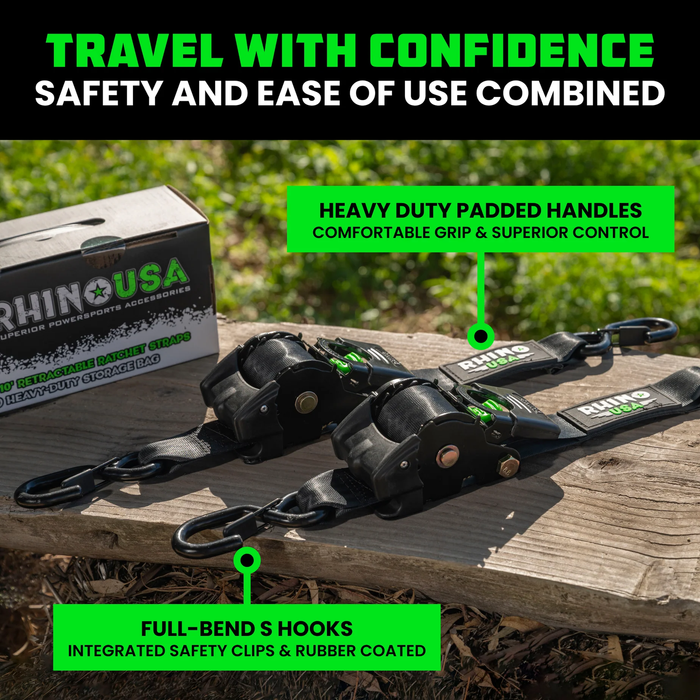 Rhino USA 2" x 10' Retractable Ratchet Straps with E-Track Clip Ends