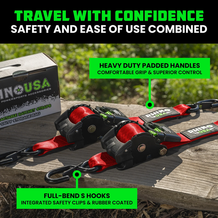 Rhino USA 2" x 10' Retractable Ratchet Straps