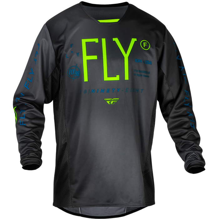 2024 Fly Racing Youth Kinetic Prodigy Charcoal/Neon Green/True Blue Gear Combo
