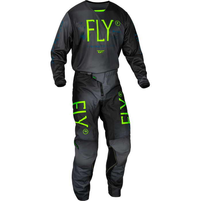 2024 Fly Racing Youth Kinetic Prodigy Charcoal/Neon Green/True Blue Gear Combo