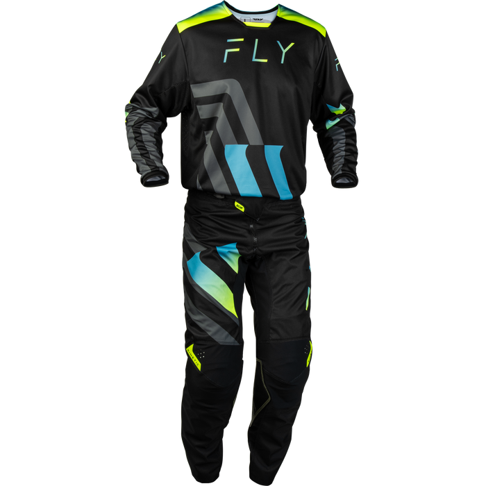 FLY Racing Kinetic Volt Black/Grey/Teal/Yellow Gear Combo