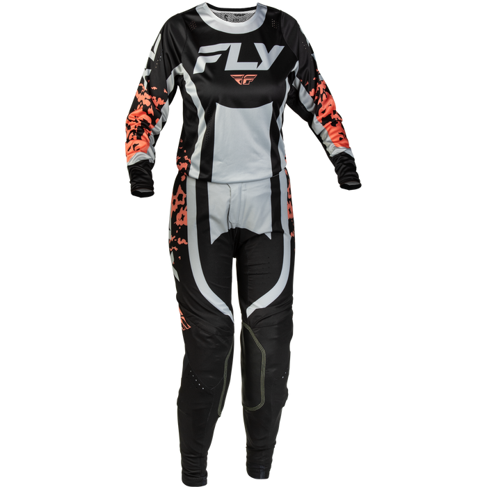 FLY Racing Women's Lite Flake Black/Light Grey/Coral Gear Combo
