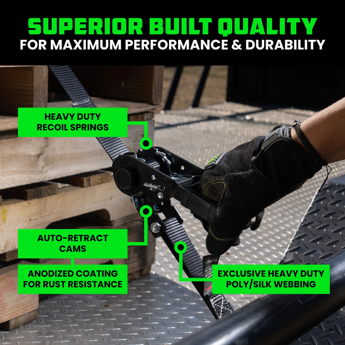 Rhino USA Self-Tensioning Ratchet Straps (2PK 1.6" x 8')