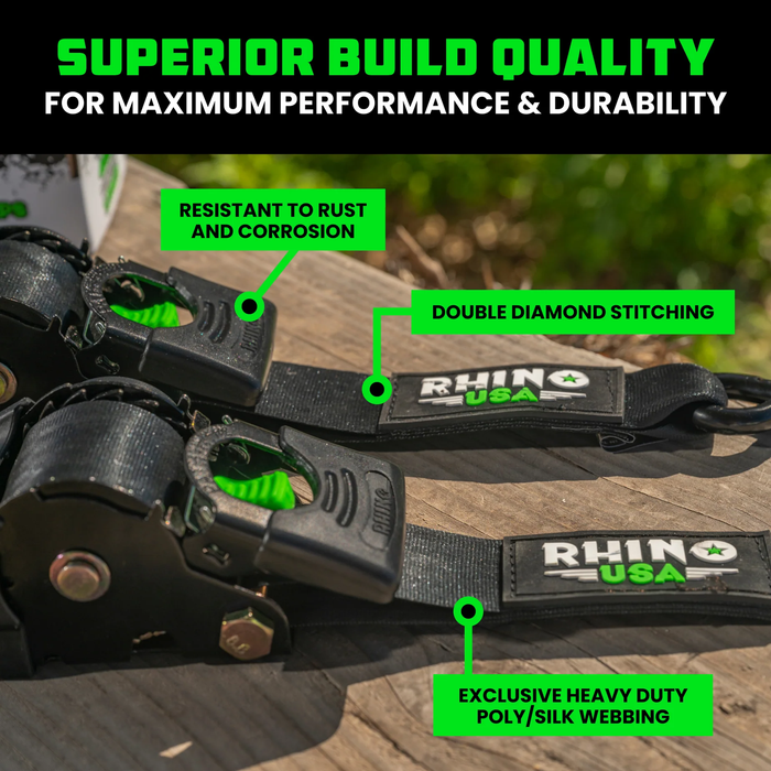 Rhino USA 2" x 10' Retractable Ratchet Straps with E-Track Clip Ends