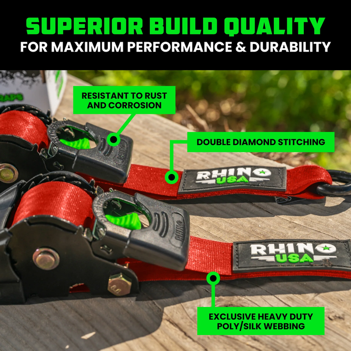 Rhino USA 2" x 10' Retractable Ratchet Straps