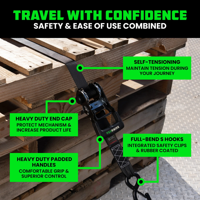 Rhino USA Self-Tensioning Ratchet Straps (2PK 1.6" x 8')