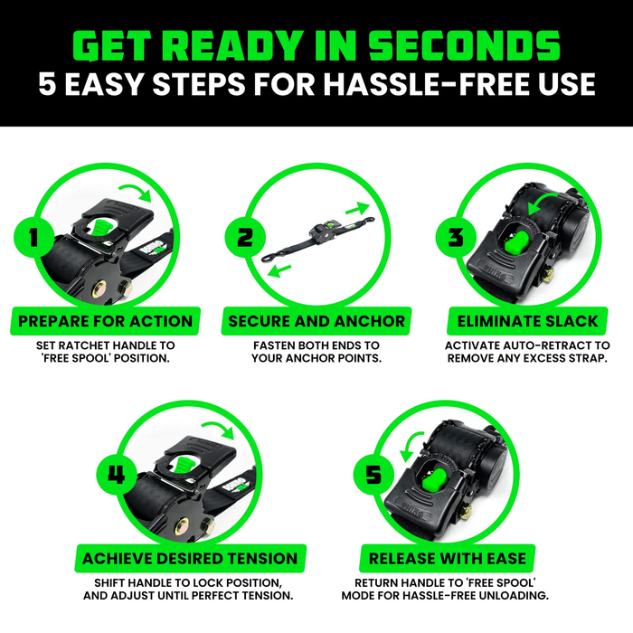 Rhino USA 2" x 10' Retractable Ratchet Straps with E-Track Clip Ends