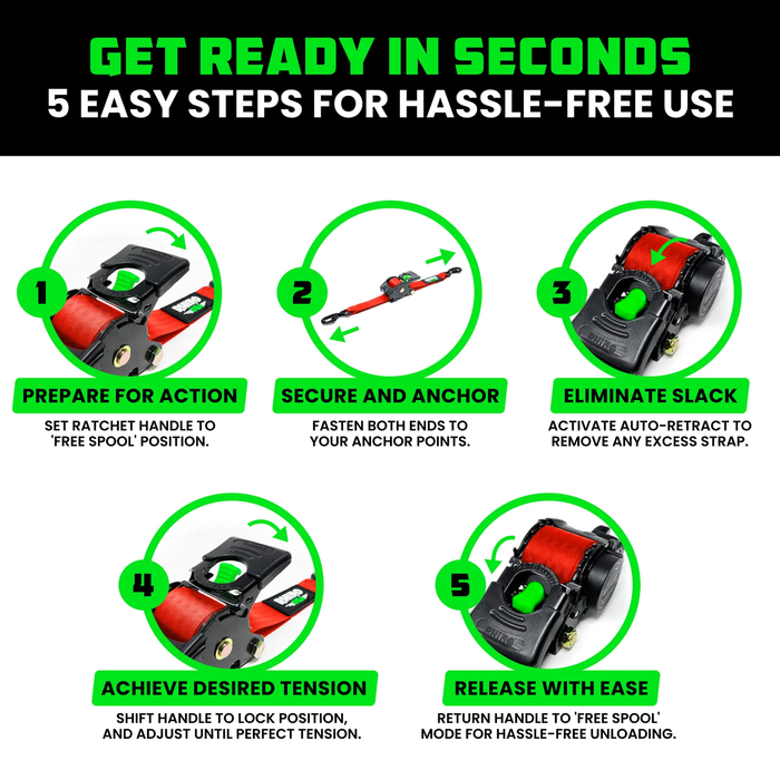 Rhino USA 2" x 10' Retractable Ratchet Straps