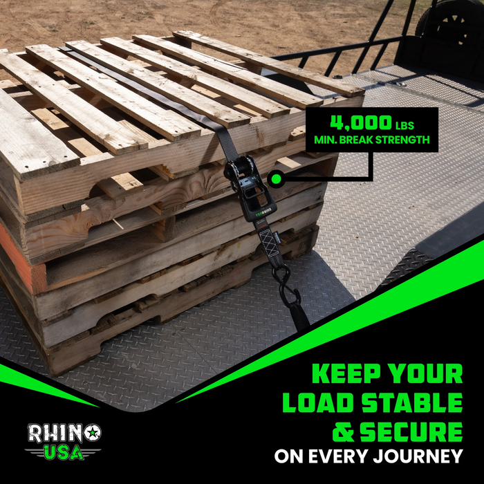Rhino USA Self-Tensioning Ratchet Straps (4PK 1.6" x 8')