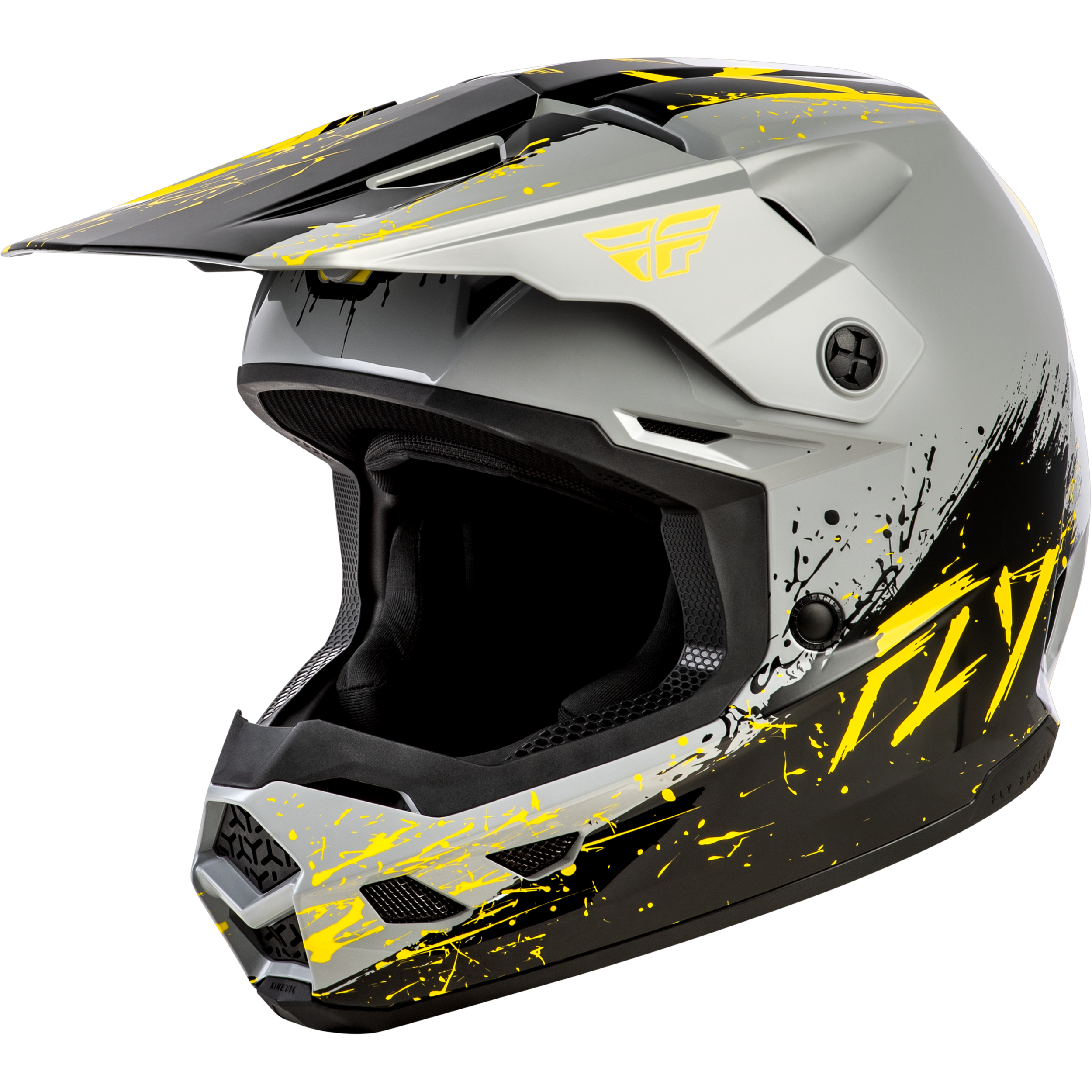 Fly Racing 2026 Kinetic Drip Youth Helmet Grey/Black/Yellow Small