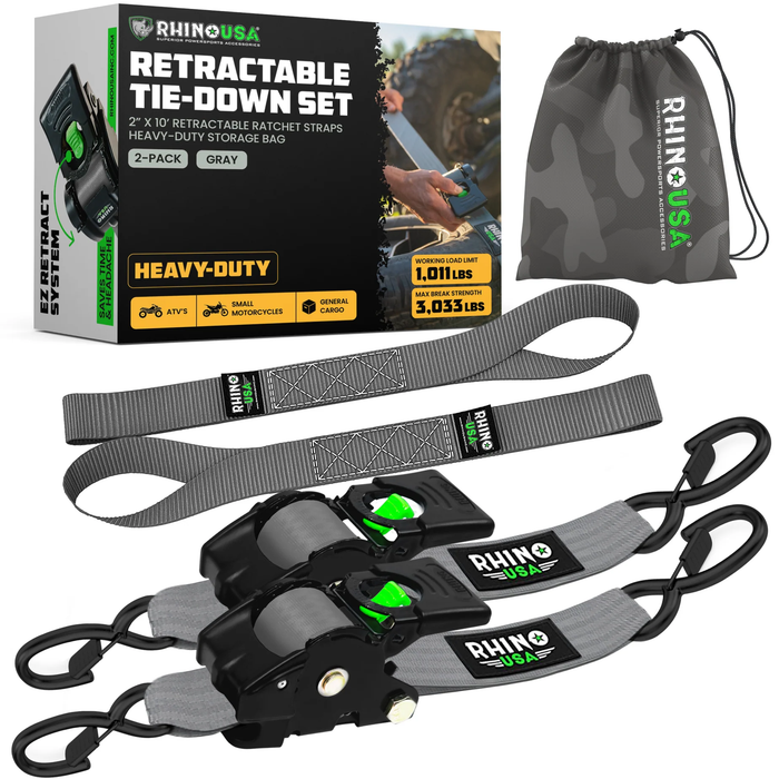 Rhino USA 2" x 10' Retractable Ratchet Straps with E-Track Clip Ends
