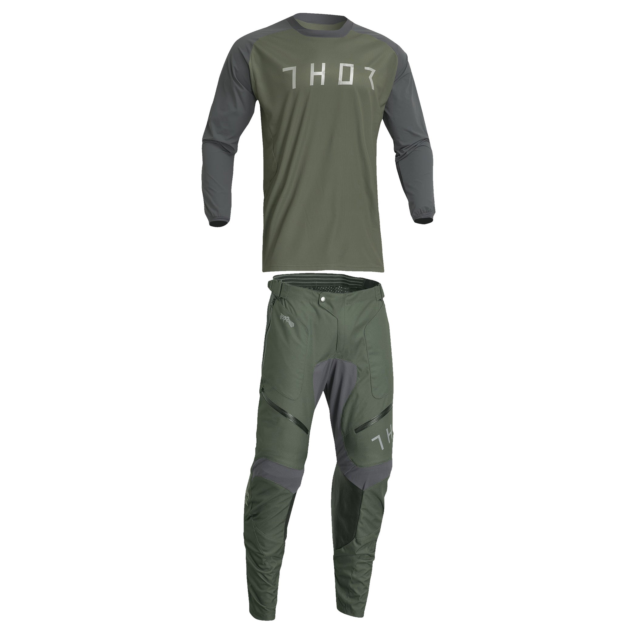 2024 Thor Racing Adult Terrain In-The-Boot Army/Charcoal Gear Combo ...