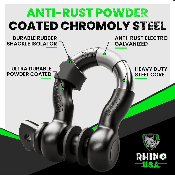 Rhino USA 3/4" D-Ring Shackle Set (Black)