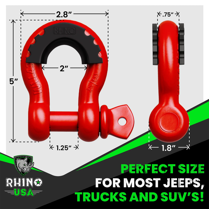 Rhino USA 3/4" D-Ring Shackle Set (Black)