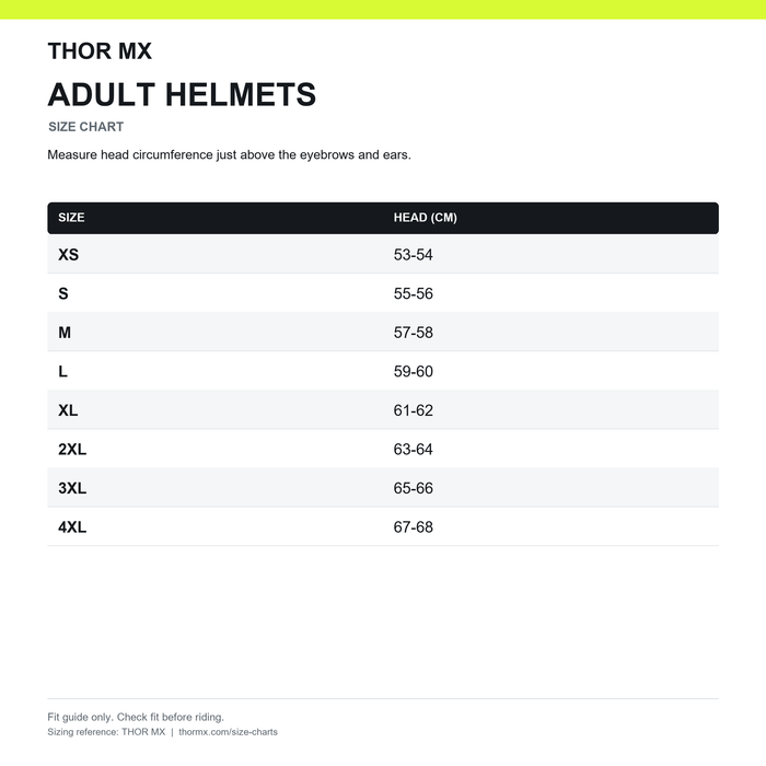 Thor Adult Helmet Size Chart