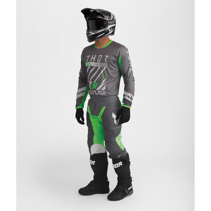Thor Launchmode Futura Charcoal/Green Gear Combo full outfit view 1