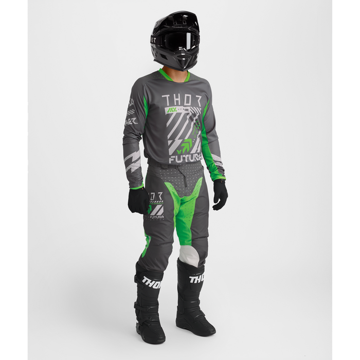 Thor Launchmode Futura Charcoal/Green Gear Combo full outfit view 2