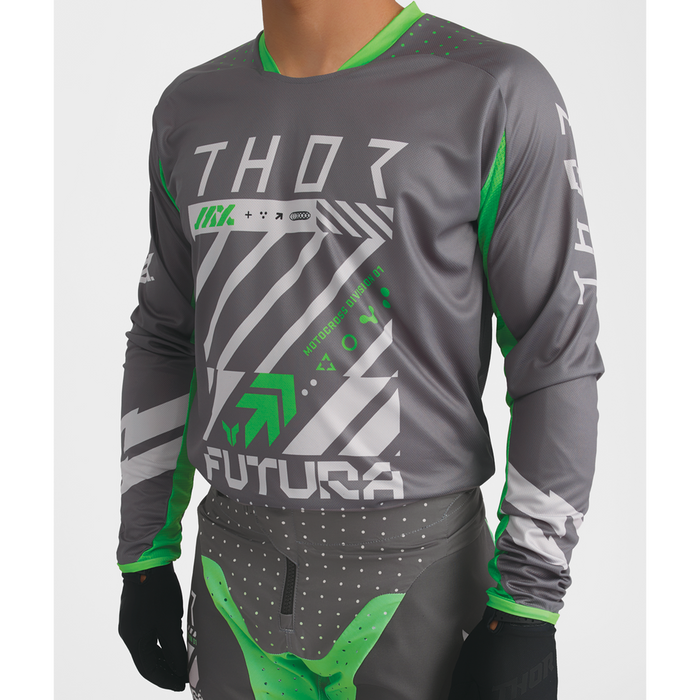 Thor Launchmode Futura Charcoal/Green Gear Combo full outfit view 3