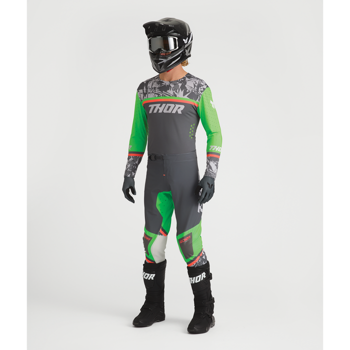 Thor Sportmode Punk'd Charcoal/Green Gear Combo full outfit view 3