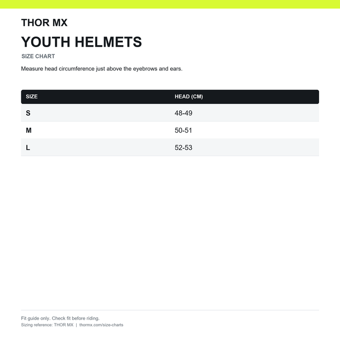 Thor Youth Helmet Size Chart