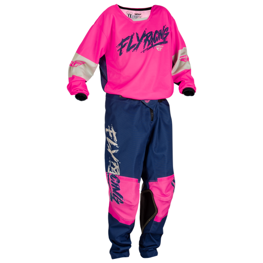 2024 Fly Racing Youth Kinetic Khaos Light Pink/Navy/Tan Gear Combo