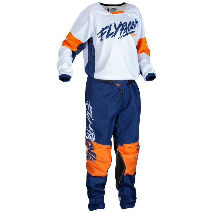 2024 Fly Racing Youth Kinetic Khaos White/Navy/Orange Gear Combo
