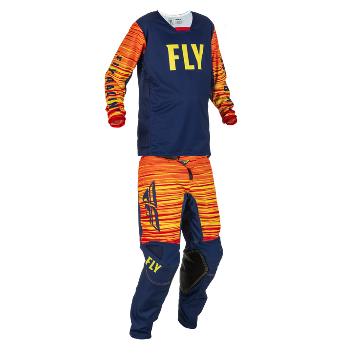 2022 Fly Racing Youth Navy/Yellow/Red Kinetic Wave Gear Combo